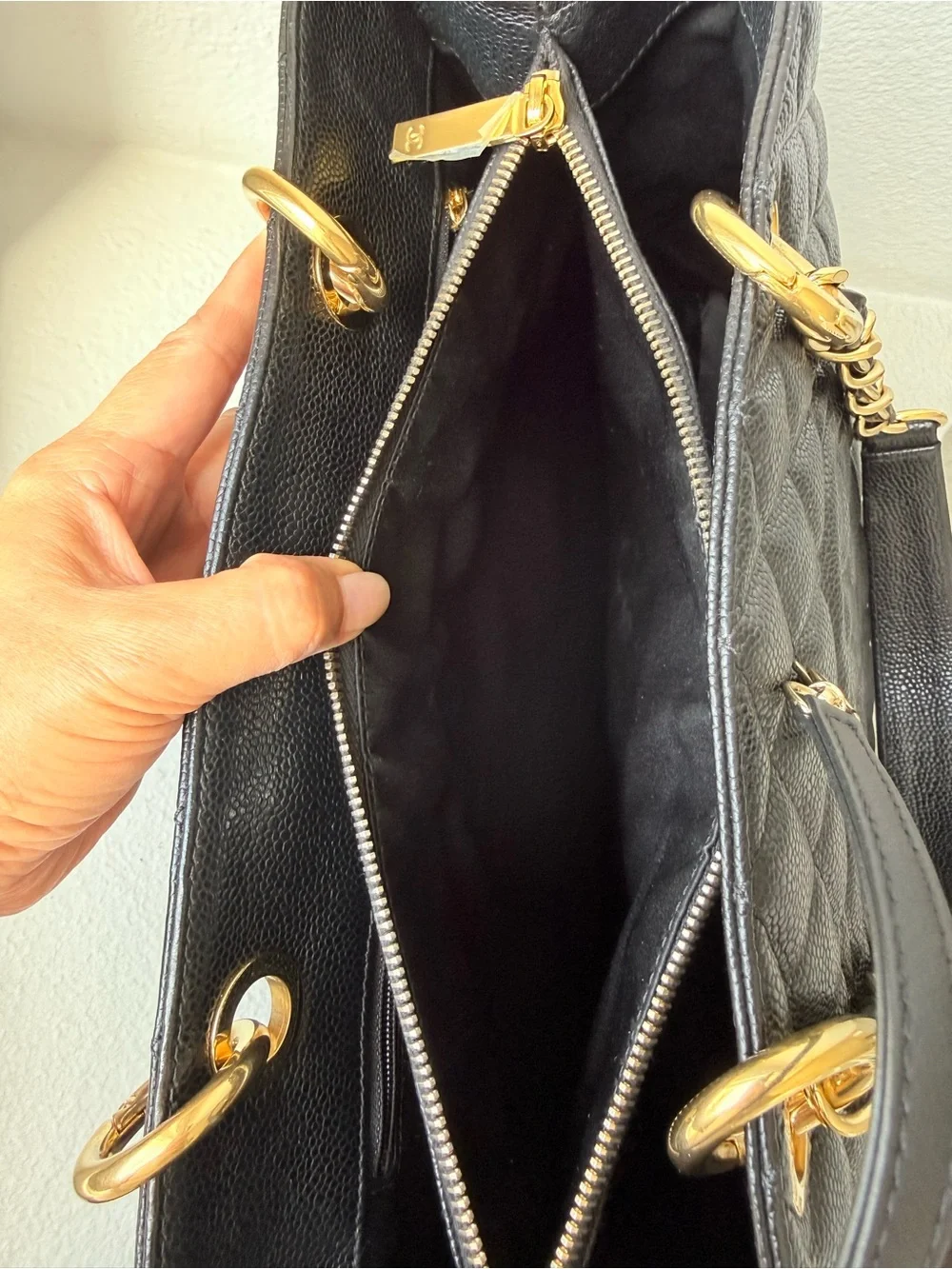 CHANEL Grand Shopping Tote Black Caviar Leather with Gold Hardware - Authentic